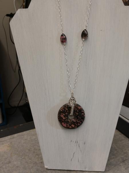 Sterling Silver Wire Wrapped Rhodonite Doughnut Pendant picture