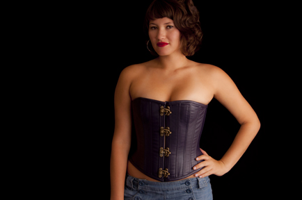 Leather Overbust Clasp Front Corset picture