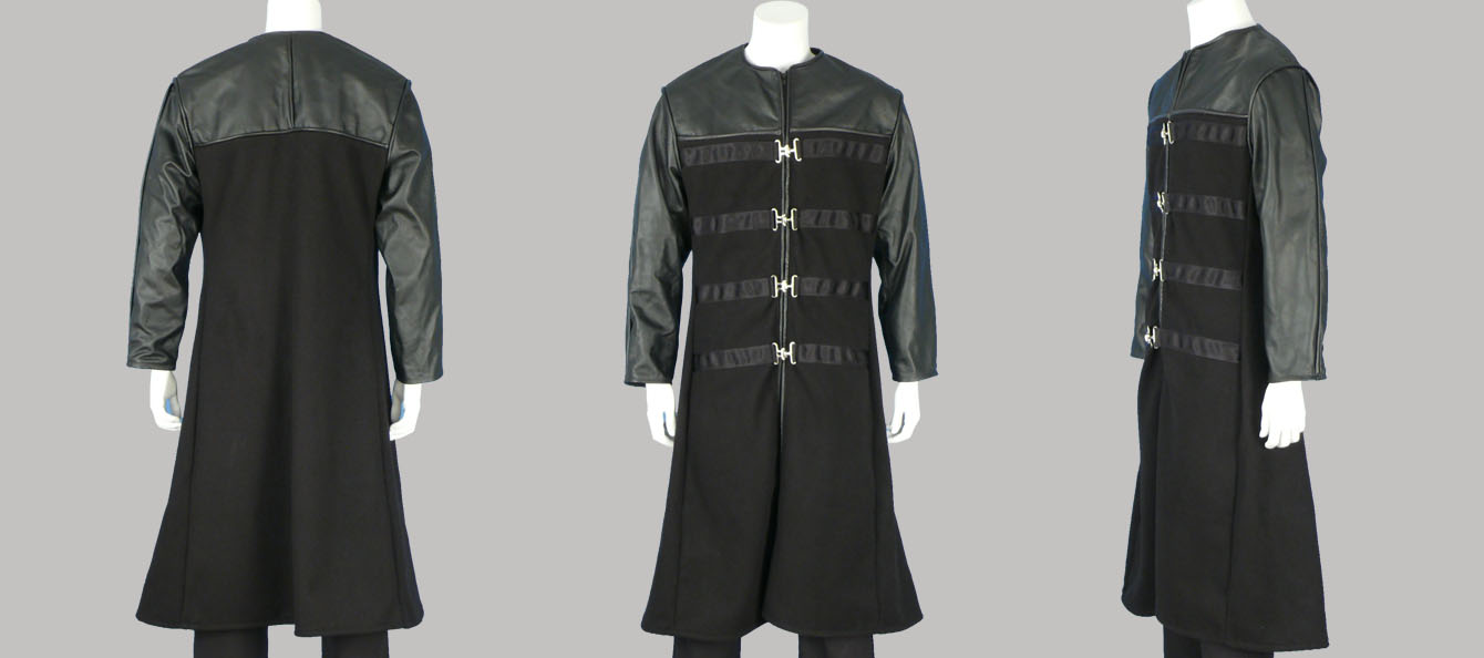 Mens Leather and Wool Trench Coat