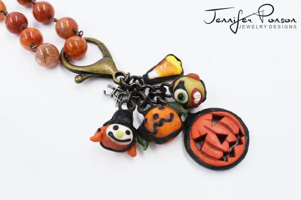 Orange Agate Beaded and Leather Necklace with Halloween Bundle picture