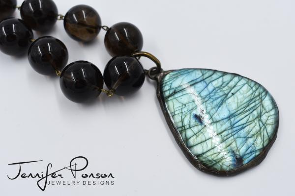 Smokey Quartz Beaded and Leather Necklace with Labradorite Pendant picture