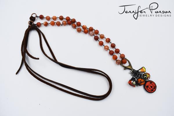 Orange Agate Beaded and Leather Necklace with Halloween Bundle picture