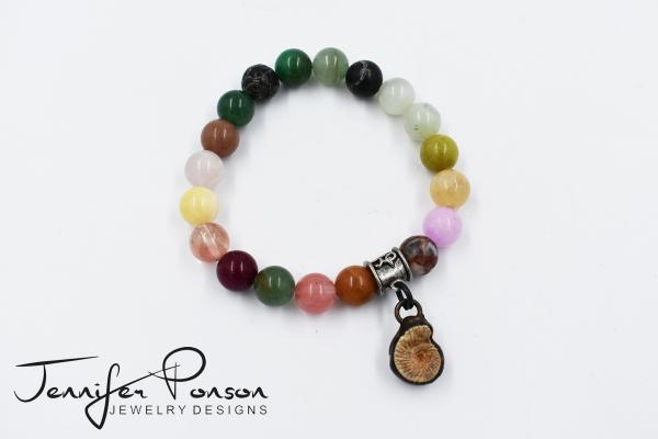 Multi Semi Precious Stone Bracelet with Ammonite Pendant picture