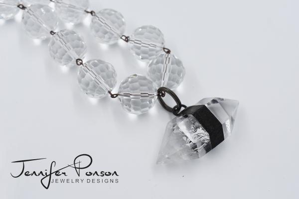 Crystal Beaded and Leather Necklace with Herkimer Diamond Pendant picture