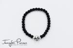 Black Lava Beaded Bracelet with Skeleton Head