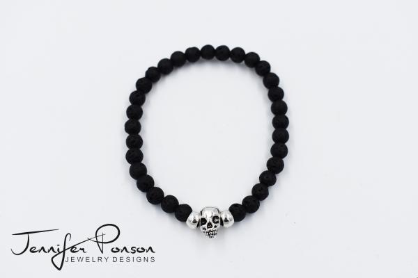 Black Lava Beaded Bracelet with Skeleton Head picture