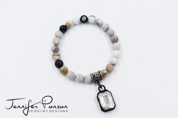 Dendritic Agate Bracelet with Crystal Pendant