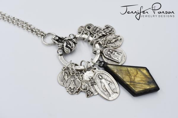 Religious Medal Charm Necklace with Labradorite Pendant Necklace picture