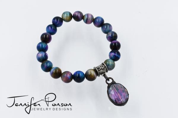 Galaxy Beaded Bracelet with Purple Aura Pendant