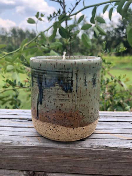 Hand Thrown Pottery Candle Earth Tones picture