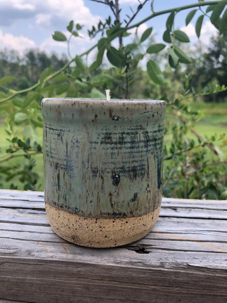 Hand Thrown Pottery Candle Earth Tones picture