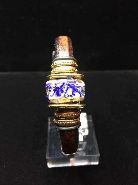 Just Mine Leather with Blue and Gold Murano Glass picture