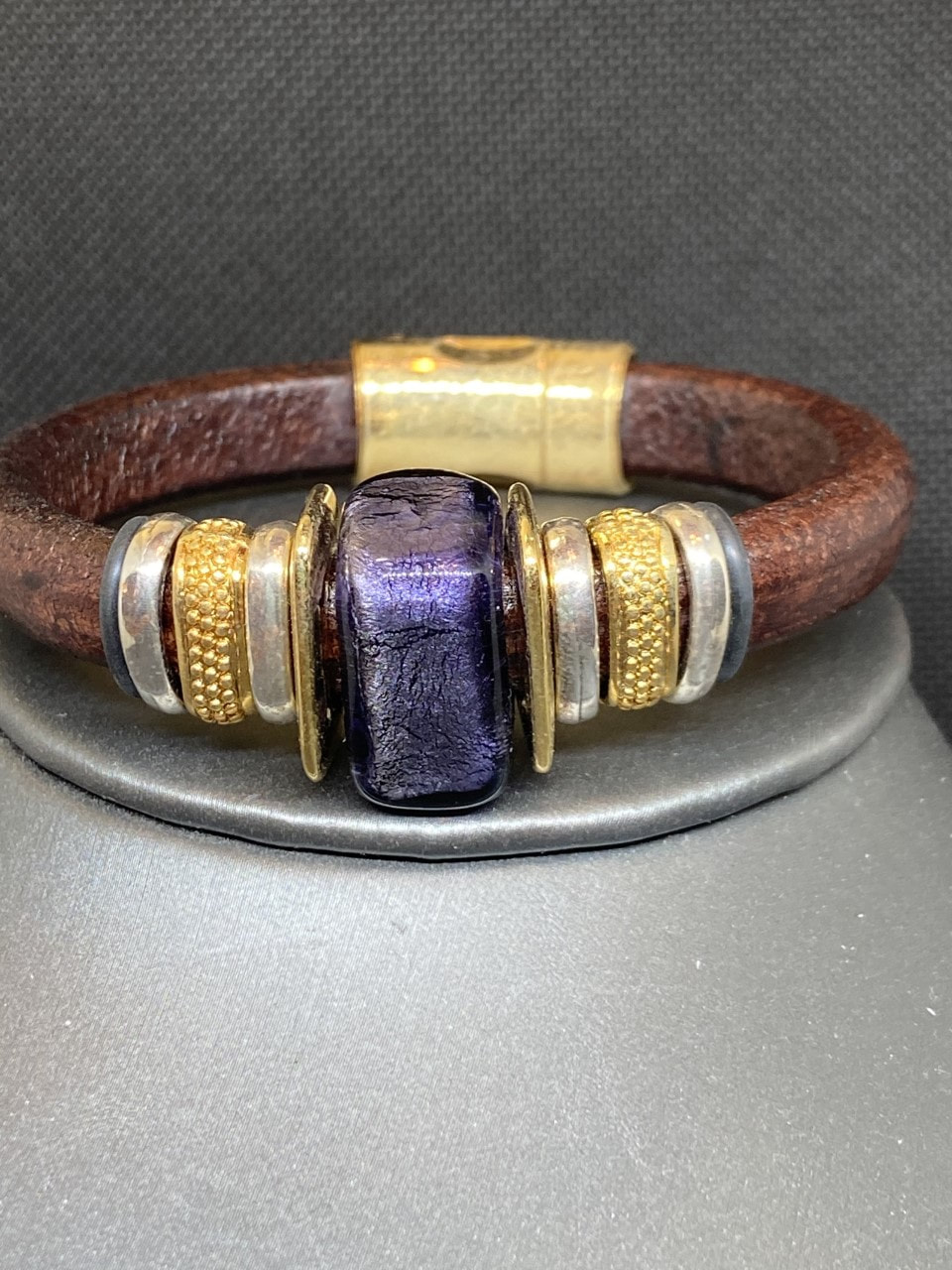 Just Mine Leather with Purple Murano Glass picture