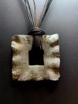 Square Raku Ceramic on Brown and Black Leather