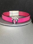 Single Pink Leather Bracelet with Silver Palm Tree