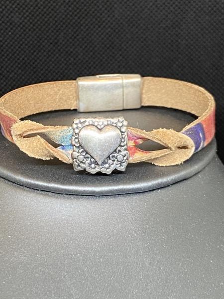 Single Colored Brown Leather Bracelet with Silver Heart picture