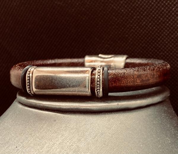 Just Men's Leather with Solid Silver Bar picture