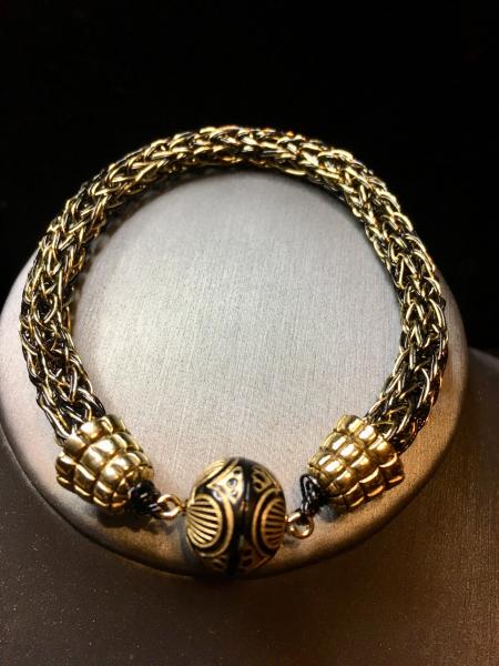 Gold and Black Viking Knit Bracelet