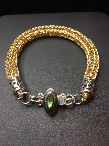 Viking Knit Bracelet with Green Clasp