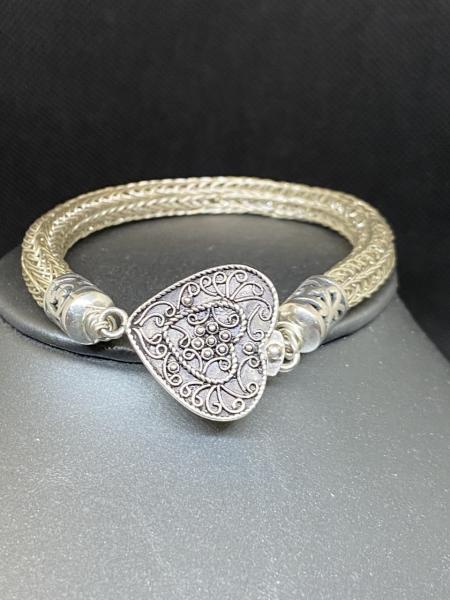 Silver Viking Knit Bracelet with Heart Clasp picture