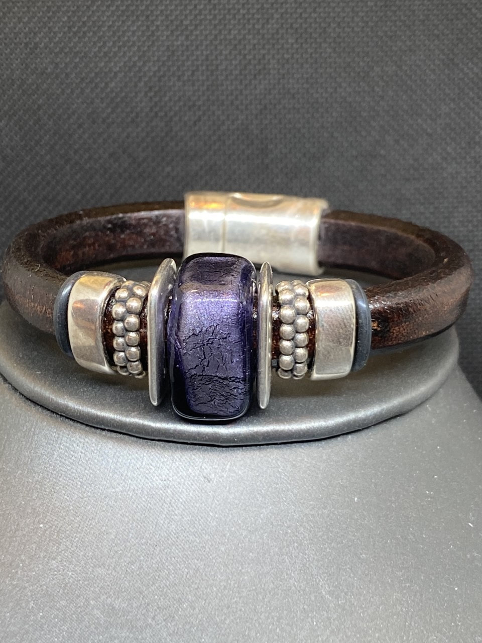 Just Mine Leather with Purple Murano Glass picture