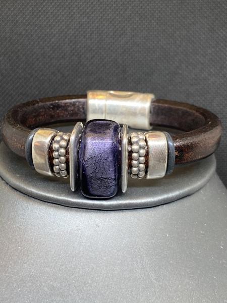 Just Mine Leather with Purple Murano Glass picture