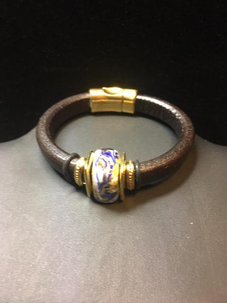 Just Mine Leather with Blue and Gold Murano Glass picture