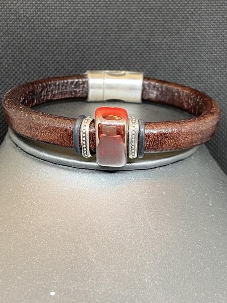 Just Mine Leather Bracelet with Red Ceramic
