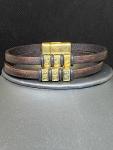 Double Brown Leather Bracelet with Gold Bending River