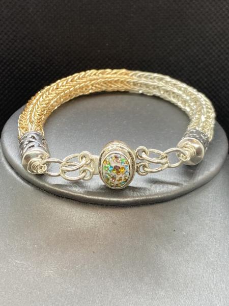 Silver and Gold Viking Knit Bracelet with Confetti Gemstone picture