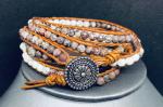 Brown and White Wrap Bracelet on Light Brown Leather