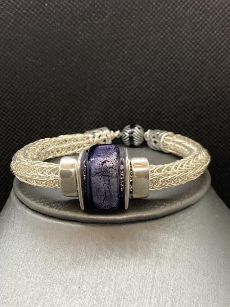 Silver Viking Knit Bracelet with Purple Murano