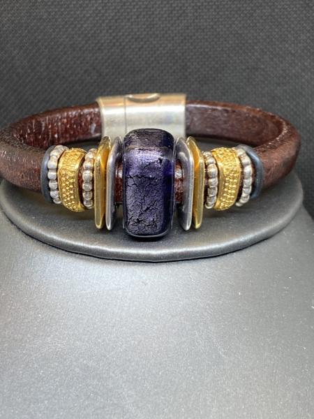 Just Mine Leather with Purple Murano Glass picture