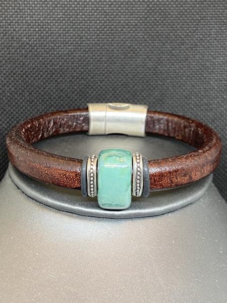 Just Mine Leather Bracelet with Green/Blue Ceramic picture