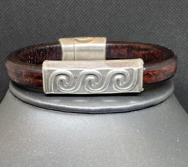 Just Mine Leather Bracelet with Silver Waves picture