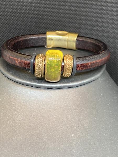 Just Mine Leather Bracelet with Yellow and Green Ceramic