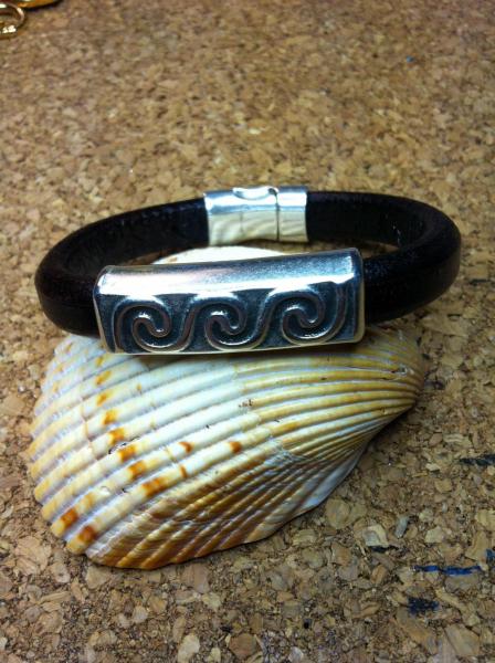 Just Mine Leather Bracelet with Silver Waves picture