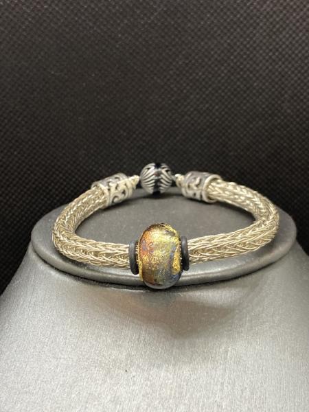 Silver Viking Knit Bracelet with Gold Murano