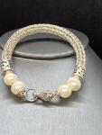 Silver Viking Knit Bracelet with Pearls