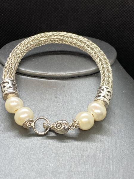 Silver Viking Knit Bracelet with Pearls picture