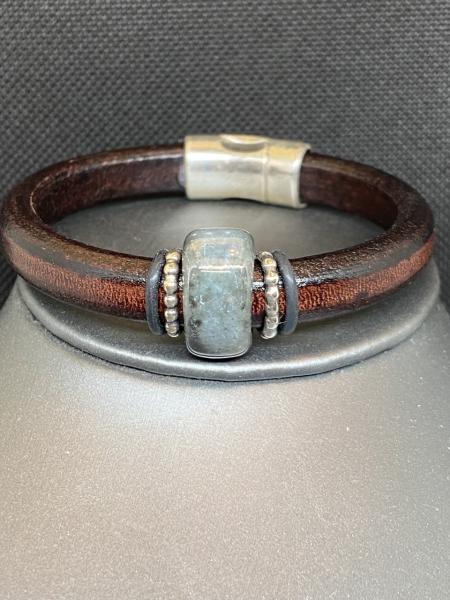 Just Mine Leather Bracelet with Dark Turquoise Ceramic