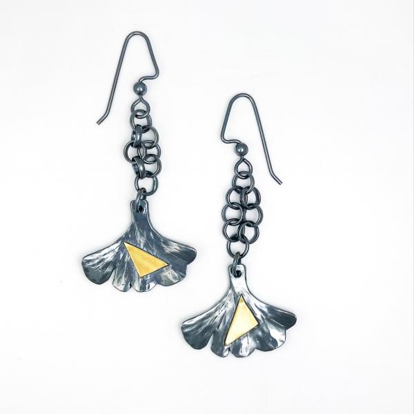 Gunmetal Ginkgo Dangling Earrings picture