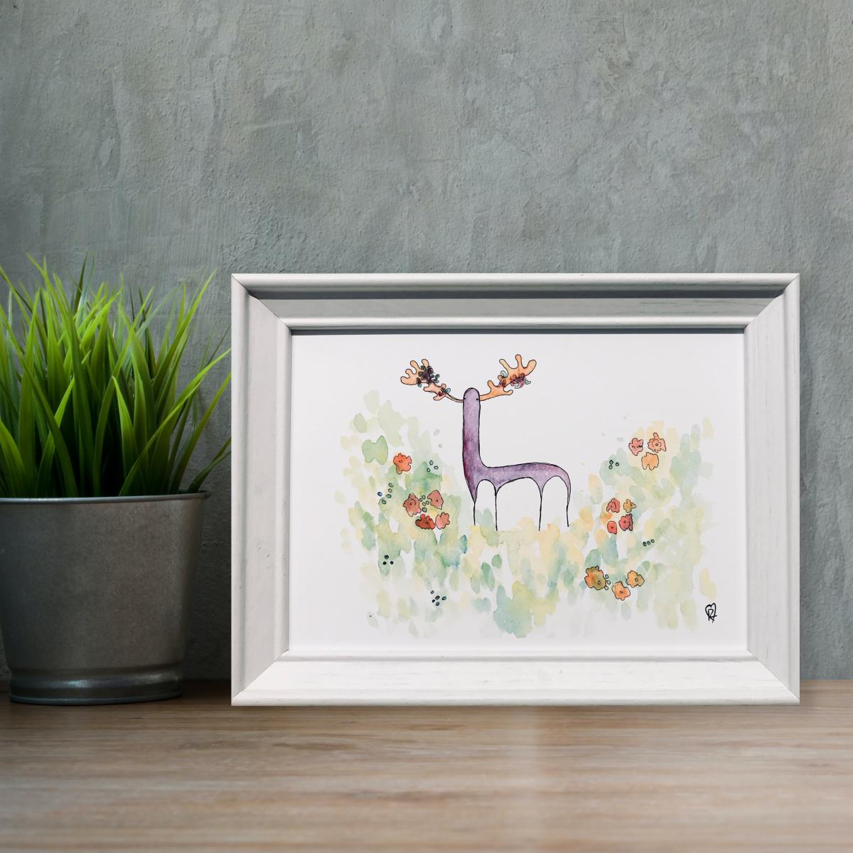 Purple Deer - Original Watercolor Print picture