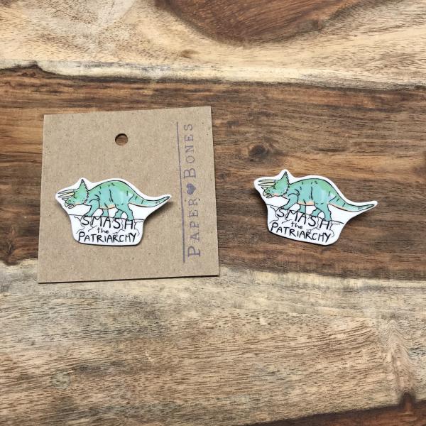 SMASH the Patriarchy! Triceratops - Pin or Magnet picture