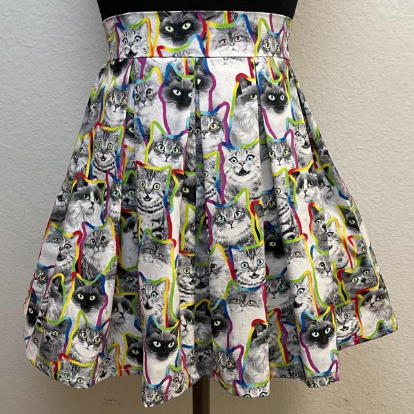 Rainbow Outlines Cats Skirt with POCKETS