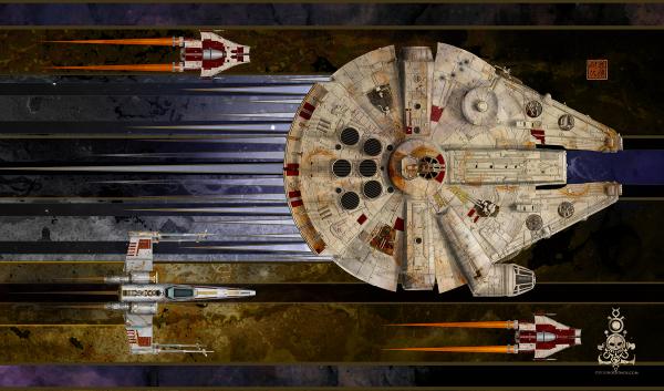 Falcon and X-Wing playmat mousepad picture
