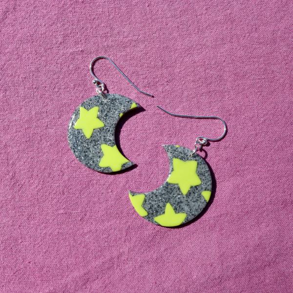 Moon with Stars Dangly Earrings picture