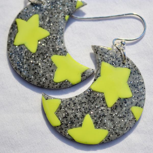 Moon with Stars Dangly Earrings picture