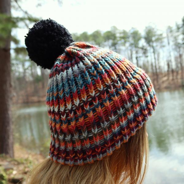Knitted Multicolored Beanie with Pompom picture