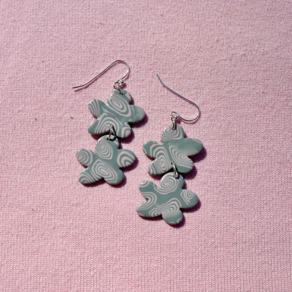 Two Drop Swirly Flower Dangly Earrings picture